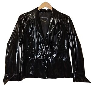 Pamela McCoy Patent Faux Leather Jacket Womens Med Black High Shine Vinyl Moto